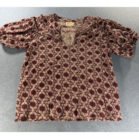 Nation LTD Tops - Nation Ltd Judith Top Burgundy Pima Cotton Ruffle Puff Sleeve Blouse Size M